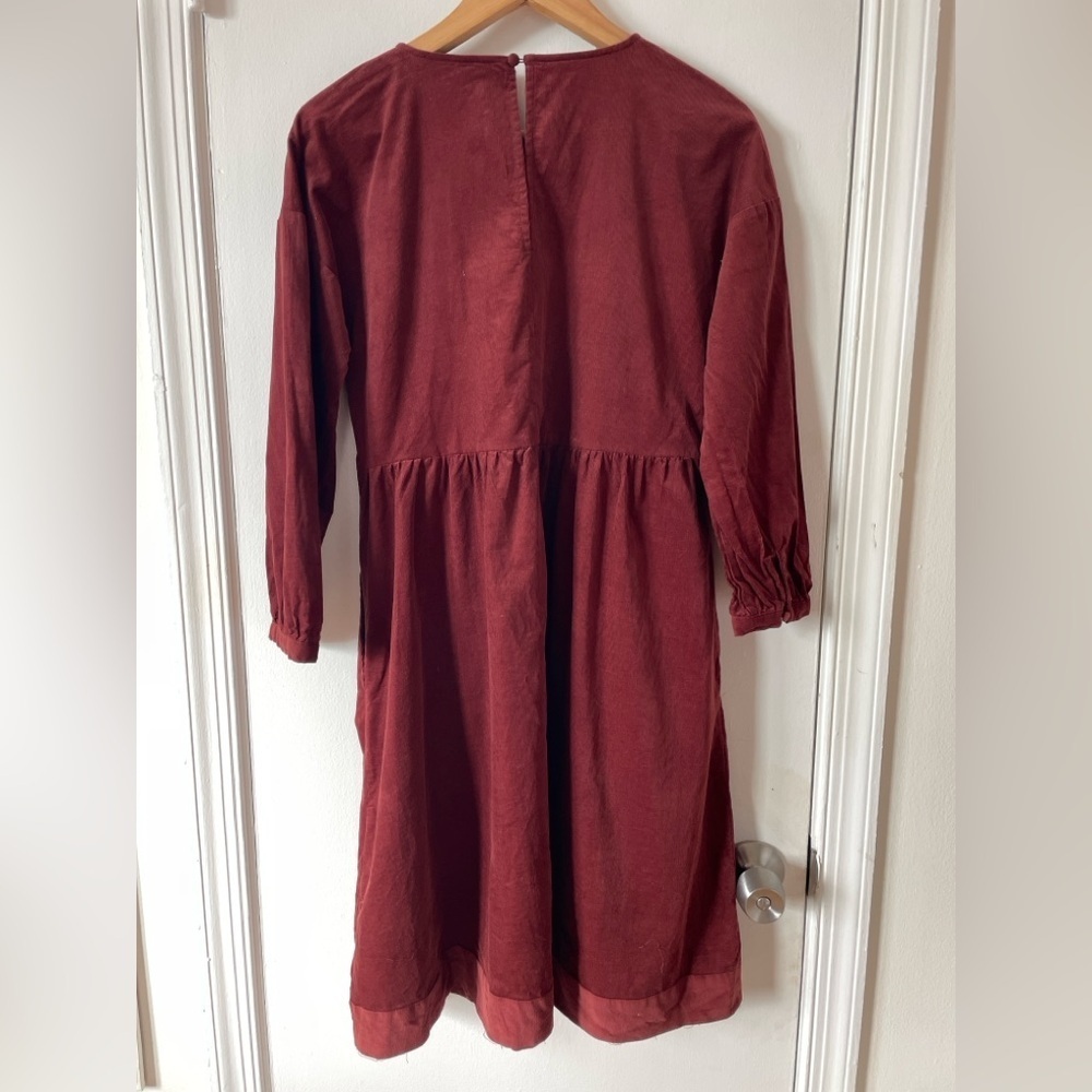 Madewell sz S Brick Red Corduroy Relaxed Mini Dress 100% Cotton Flare Skirt - Picture 4 of 6